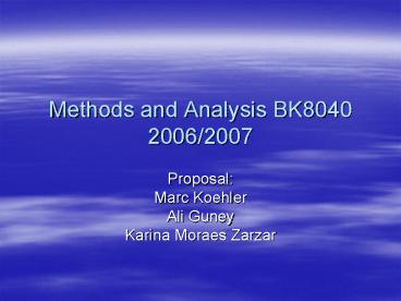 Methods and Analysis BK8040 20062007