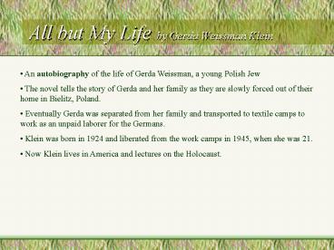 All but My Life by Gerda Weissman Klein