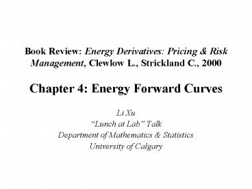 Book Review: Energy Derivatives: Pricing