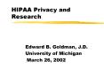 HIPAA Privacy and Research PowerPoint PPT Presentation