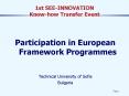 1st SEE-INNOVATION Know-how Transfer Event PowerPoint PPT Presentation