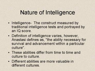 Nature of Intelligence