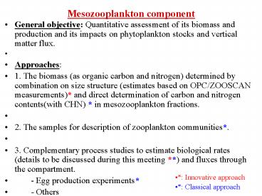 Mesozooplankton component