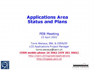 Applications Area Status and Plans