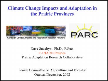 Dave Sauchyn, Ph'D', P'Geo'