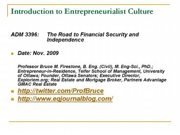 Introduction to Entrepreneurialist Culture