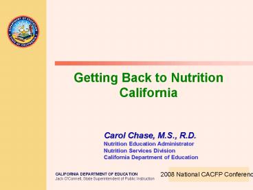 Getting Back to Nutrition California