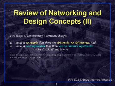 Review of Networking and Design Concepts II