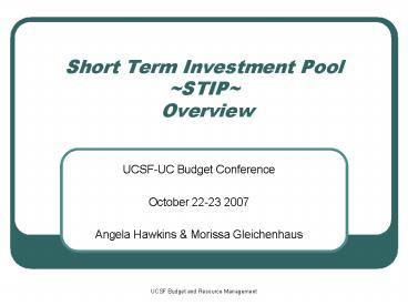 Short Term Investment Pool STIP Overview