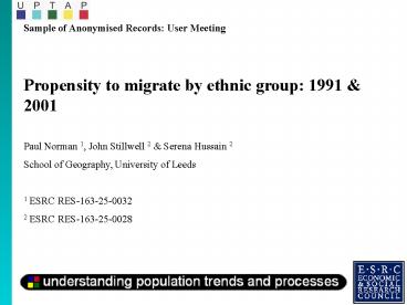 Sample of Anonymised Records: User Meeting