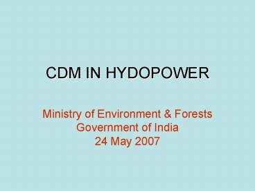 CDM IN HYDOPOWER