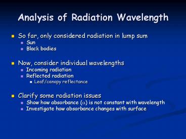 Analysis of Radiation Wavelength