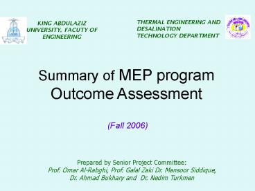 Summary of MEP program Outcome Assessment