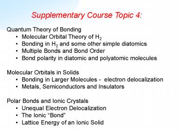 Quantum Theory of Bonding