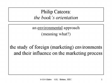Philip Cateora: the books orientation