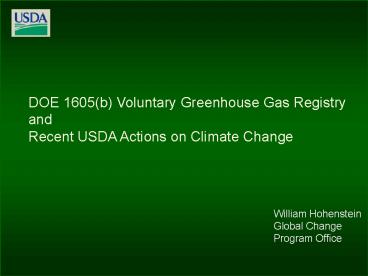 Climate Change Briefing for Secretary Veneman