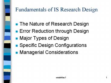 Fundamentals of IS Research Design