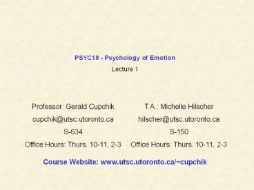 PSYC18 - Psychology of Emotion