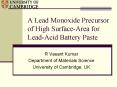 A Lead Monoxide Precursor of High SurfaceArea for LeadAcid Battery Paste PowerPoint PPT Presentation