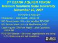 2nd OZARK AQUFER FORUM Missouri Southern State University November 20, 2007 PowerPoint PPT Presentation