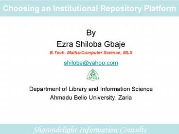 Choosing an Institutional Repository Platform