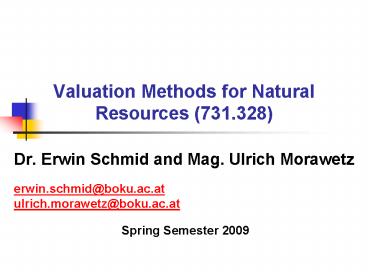 Valuation Methods for Natural Resources 731'328