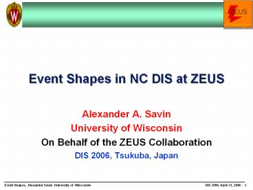 Event Shapes in NC DIS at ZEUS