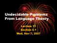 Undecidable Problems From Language Theory PowerPoint PPT Presentation