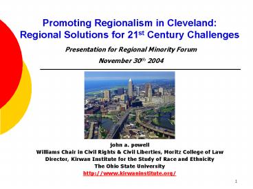 Promoting Regionalism in Cleveland: Regional Solutions for 21st Century Challenges