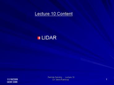 Remote Sensing ' Lecture 10