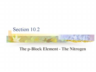 The pBlock Element The Nitrogen