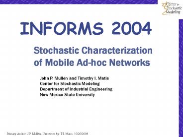 Stochastic Characterization of Mobile Ad-hoc Networks