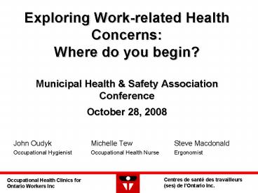 Occupational Health Clinics for Ontario Workers Inc