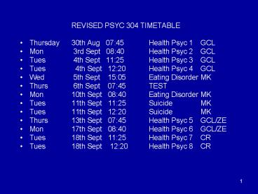 REVISED PSYC 304 TIMETABLE