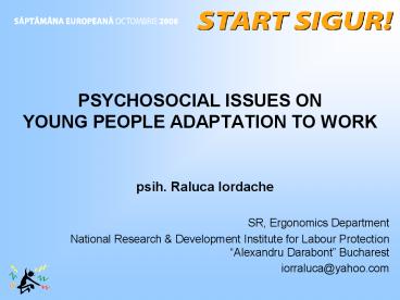PSYCHOSOCIAL ISSUES ON YOUNG PEOPLE ADAPTATION TO WORK