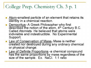 College Prep' Chemistry Ch' 3 p' 1