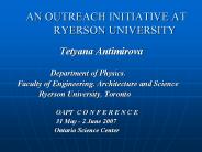 AN OUTREACH INITIATIVE AT    RYERSON UNIVERSITY