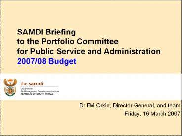 Dr FM Orkin, Director-General, and team