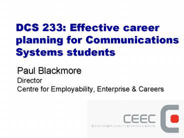 DCS 233: Effective career planning for Communications Systems students