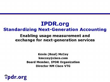 IPDR'org Standardizing NextGeneration Accounting