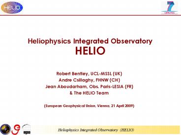 Heliophysics Integrated Observatory HELIO