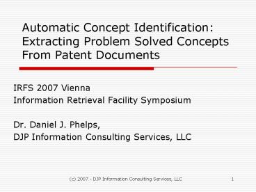 Automatic Concept Identification: Extracting Problem Solved Concepts From Patent Documents