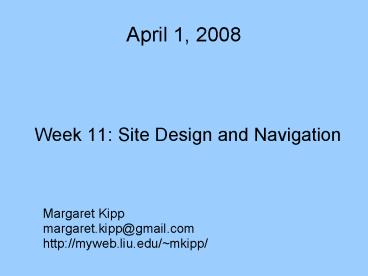 Week 11: Site Design and Navigation