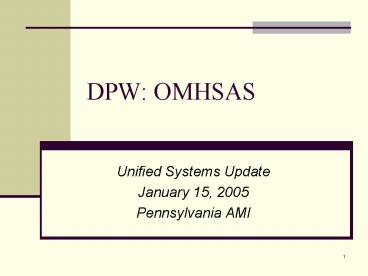 DPW: OMHSAS
