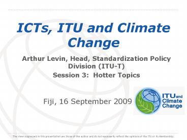 ICTs, ITU and Climate Change