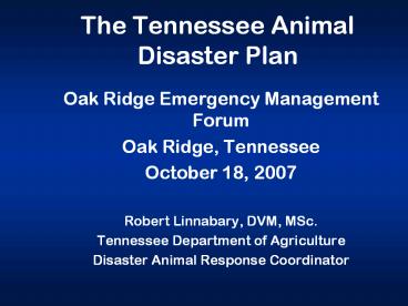The Tennessee Animal Disaster Plan