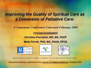 Improving the Quality of Spiritual Care as a Dimension of Palliative Care: