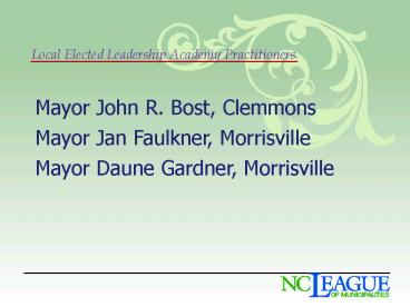 Local Elected Leadership Academy Practitioners