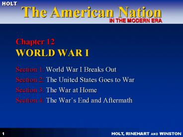 Chapter 12 WORLD WAR I