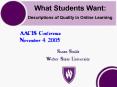 What Students Want: Descriptions of Quality in Online Learning PowerPoint PPT Presentation